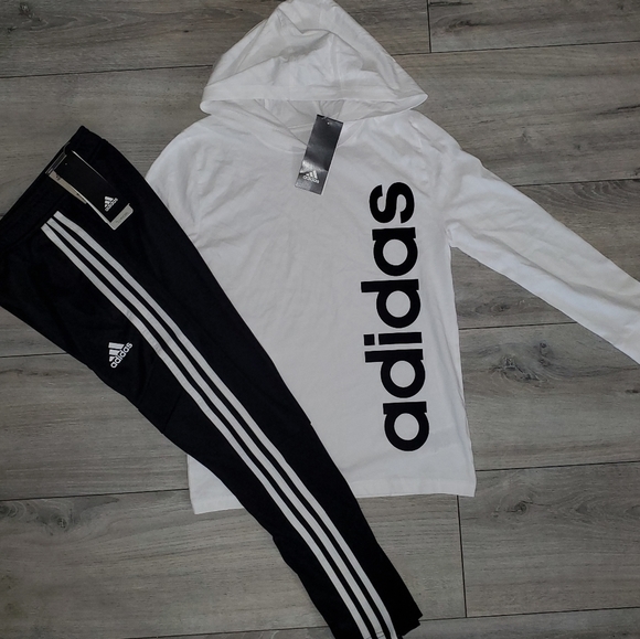 adidas Other - BOYS Adidas WHITE Logo HOODIE & Track PANTS